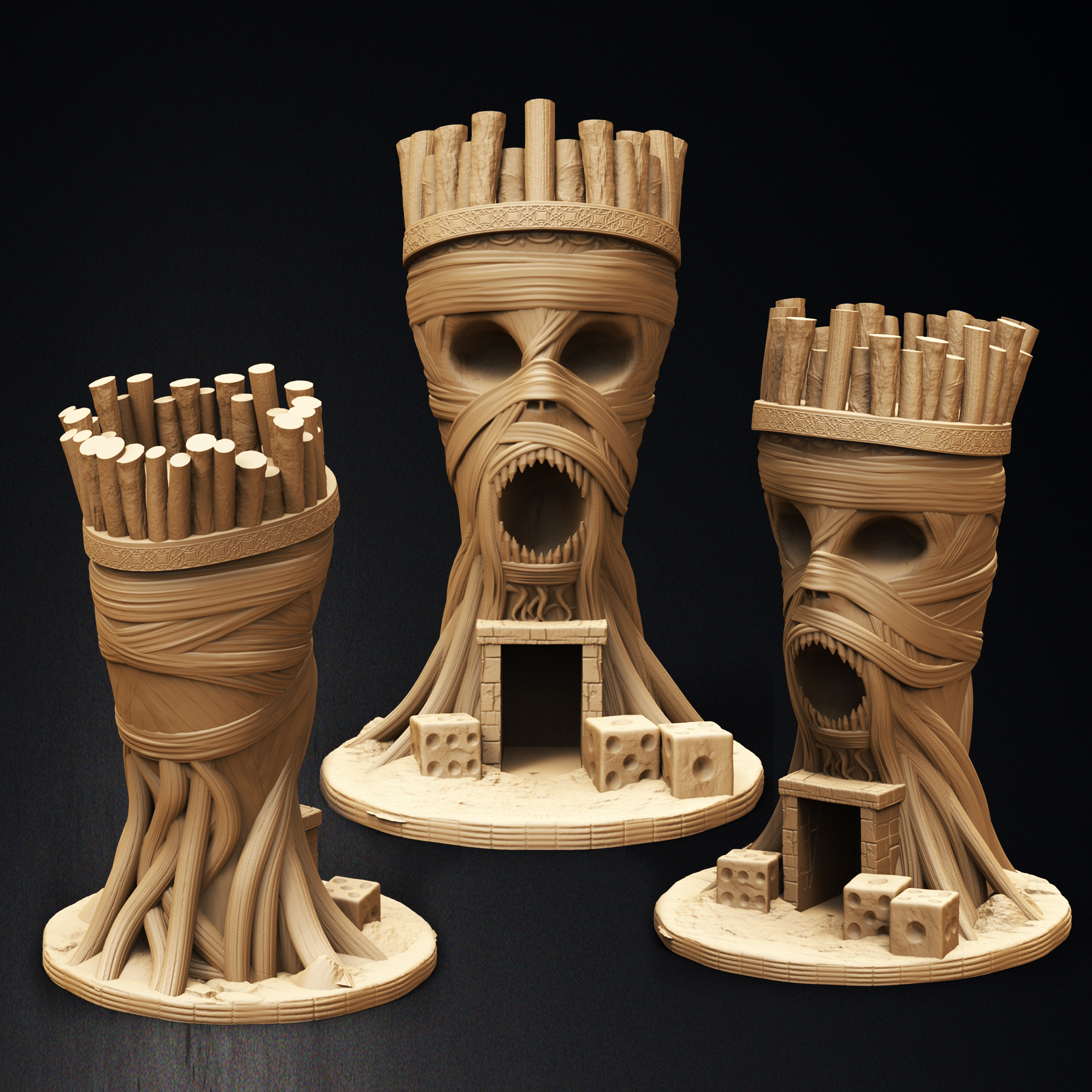 Haunted Fantasy Mummy Themed Mummy Root Dice Tower - 3D Printer STL File